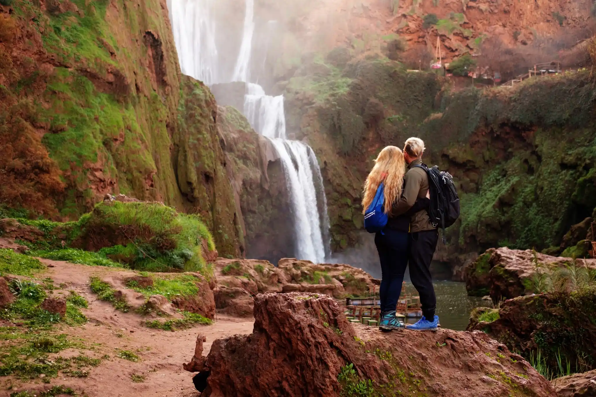Ouzoud Waterfalls cascading through a green gorge, Morocco