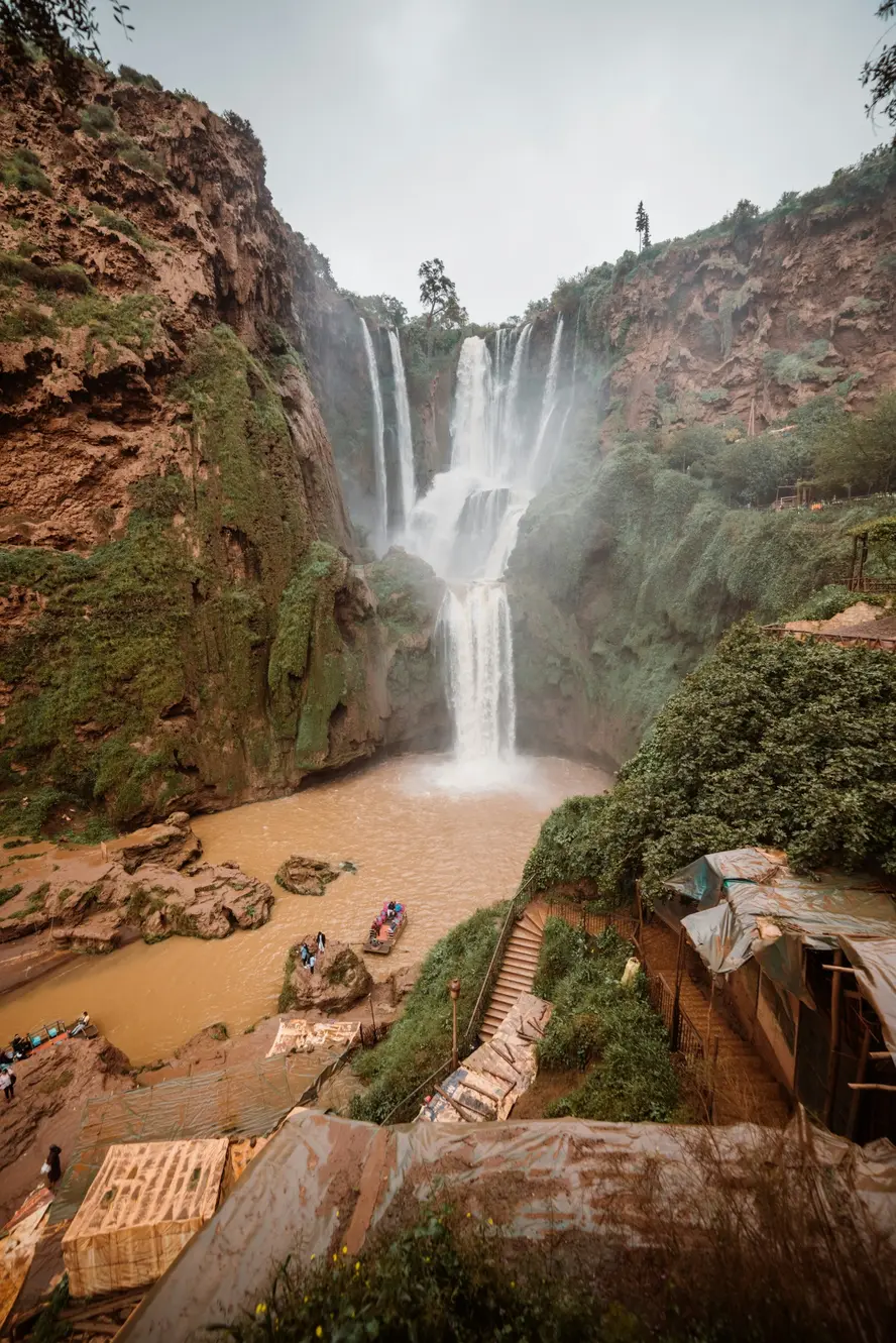 Ouzoud Waterfalls cascading through a green gorge, Morocco