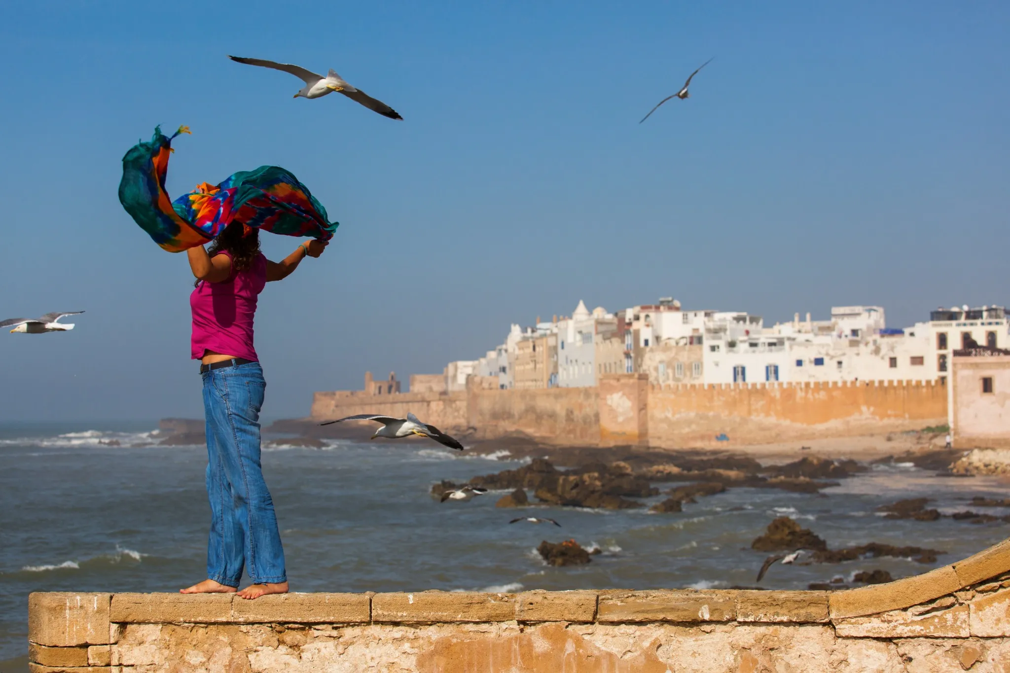 Whitewashed ramparts and fishing port of Essaouira on the Atlantic coast