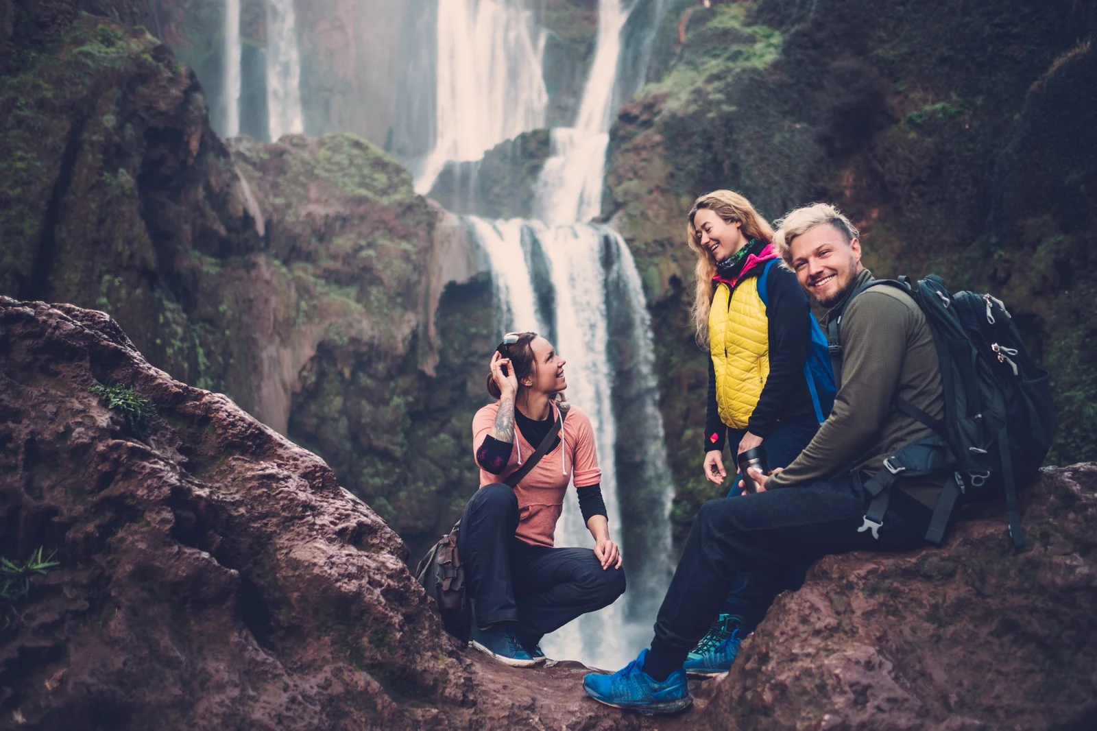 Ouzoud Waterfalls cascading through a green gorge, Morocco