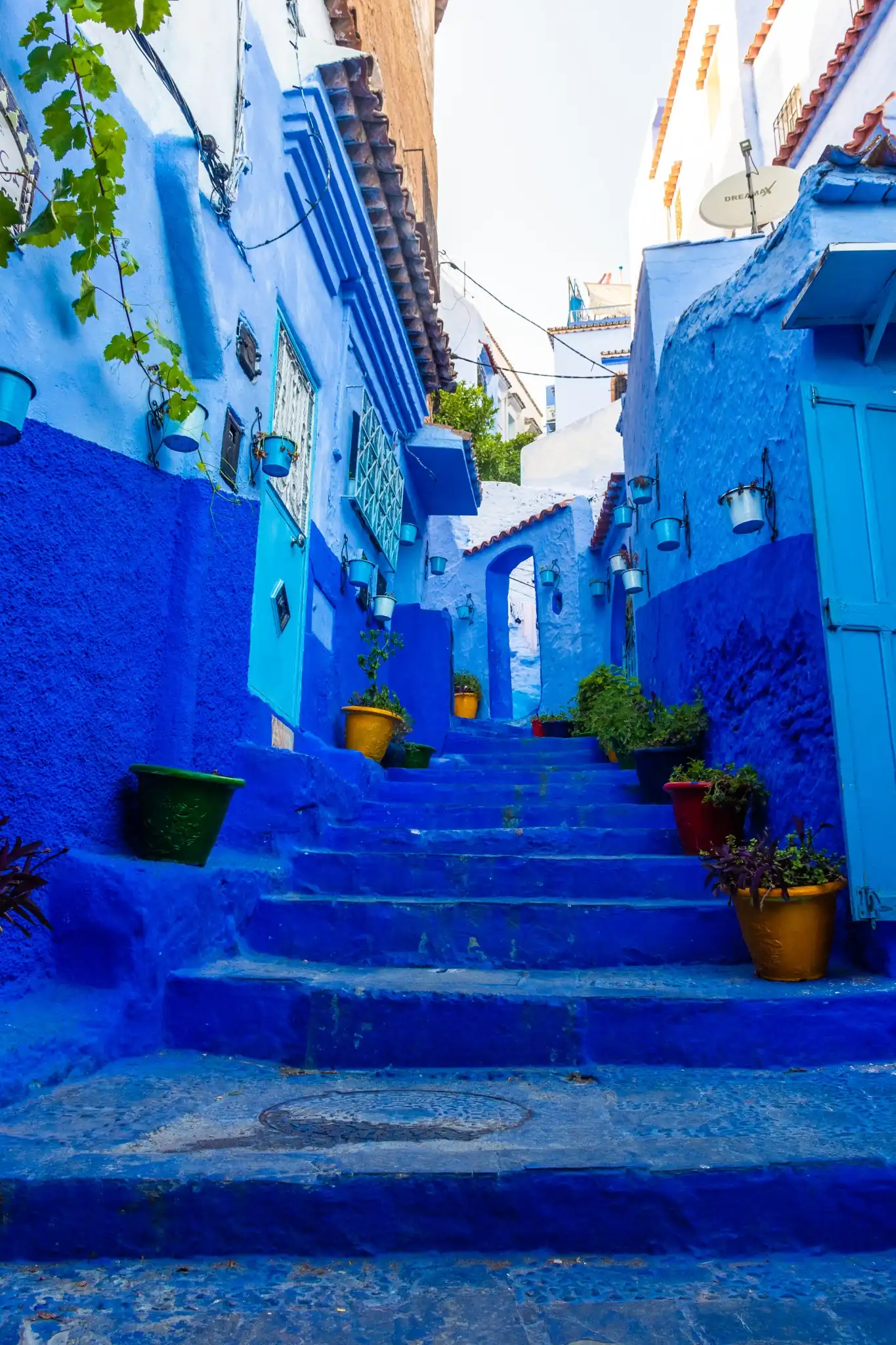 Peaceful alley in Chefchaouen Morocco Blue City