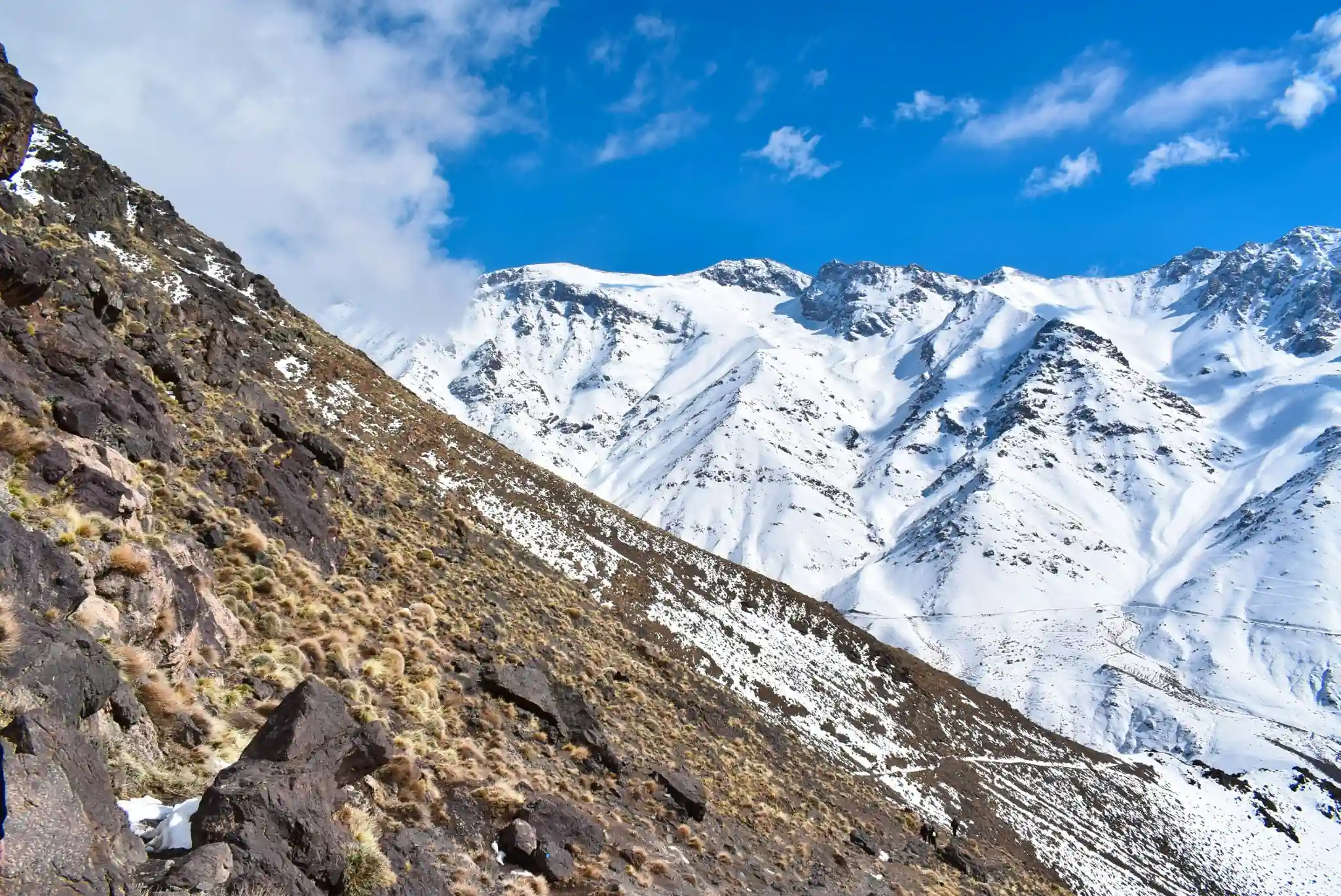 Snow-capped High Atlas peaks near Imlil on a day trip from Marrakech