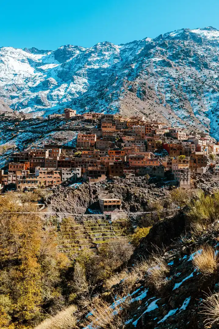 Snow-capped Mount Toubkal seen from the Imlil valley