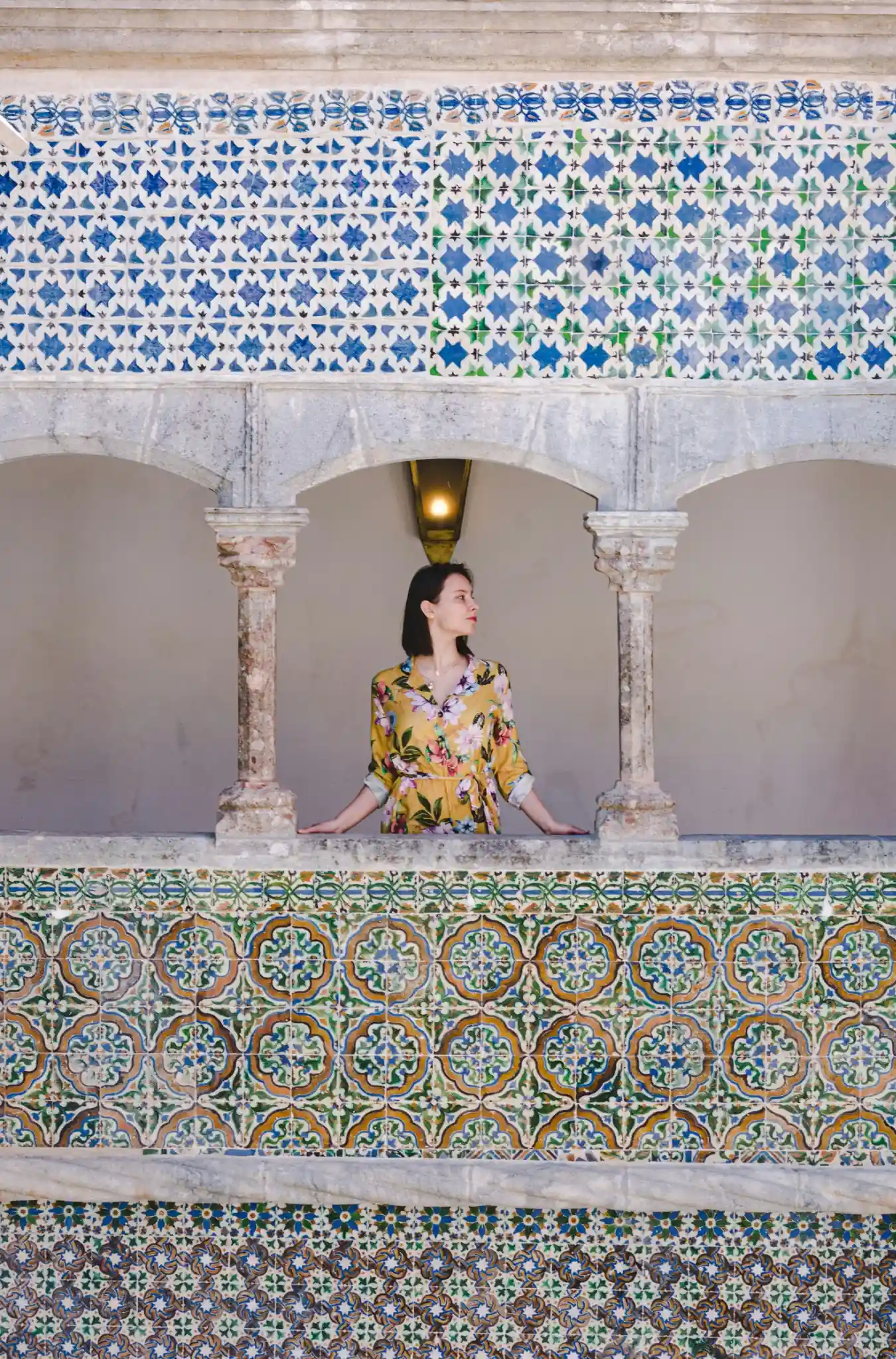 Traditional riad courtyard with fountain and zellige tiles, Fes